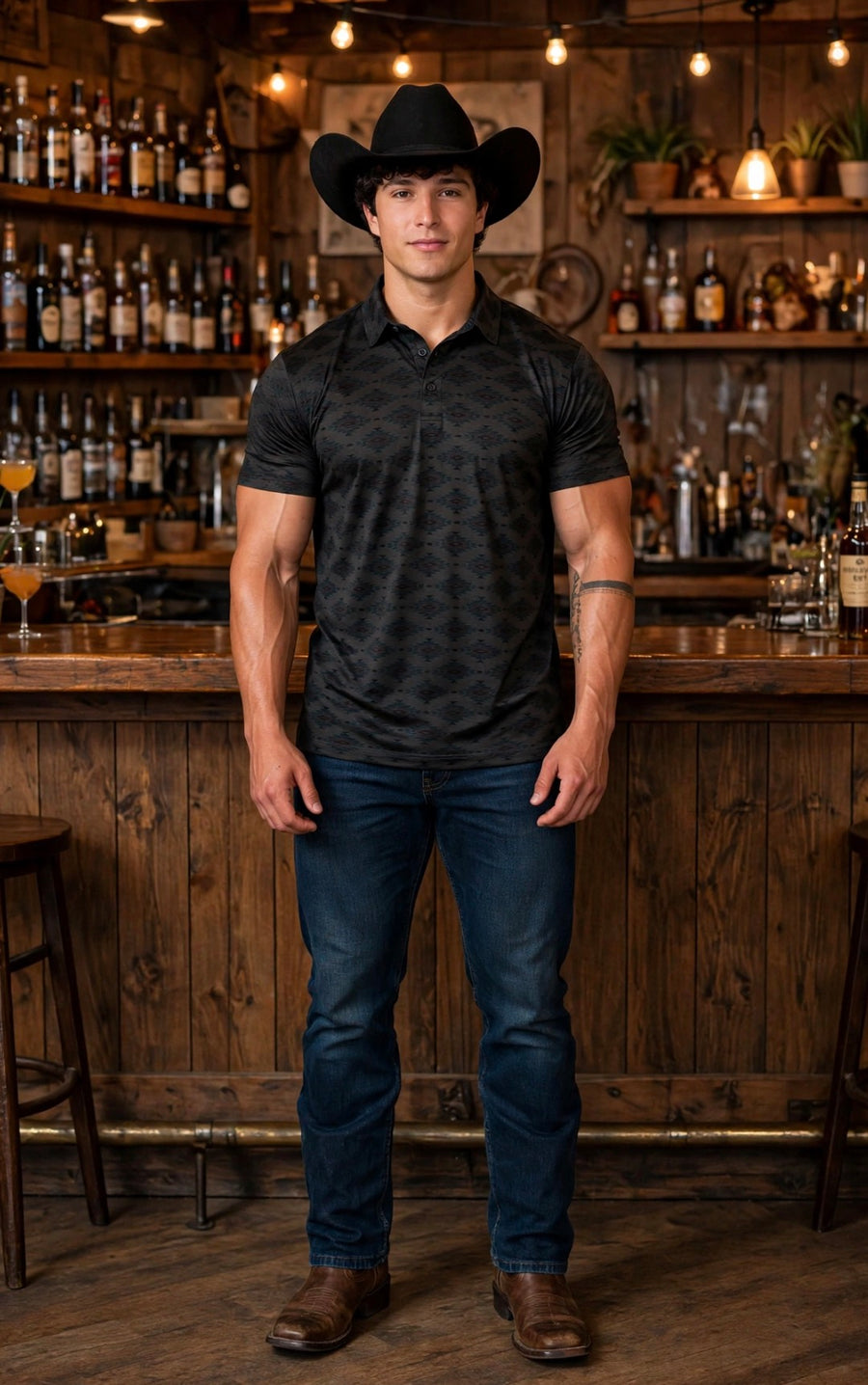 ARIAT CHARCOAL HEATHER SOUTHWEST MENS POLO