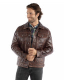 Scully Mens Washed Jean Cognac Leather Jacket 1055