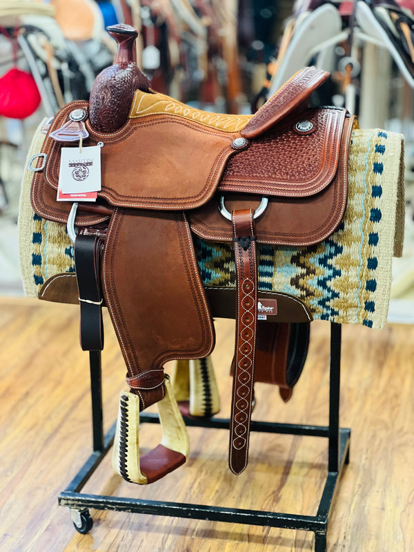 MARTIN SADDLE TEAM ROPER CHESTNUT ROUGHOUT LEATHER SNOWFLAKE TOOLING