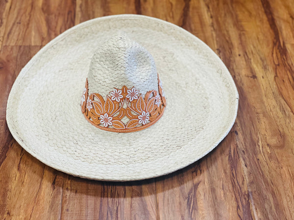 SOMBRERO DE CHARRO "55" SOYATE DE PINA PIRORABADO. CHARRO HAT PLAM IN A PINA PINEAPPLE EMBOSSED