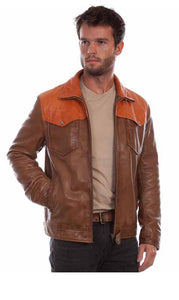 Scully Mens Contrast Leather Jacket Saddle Tan 2018