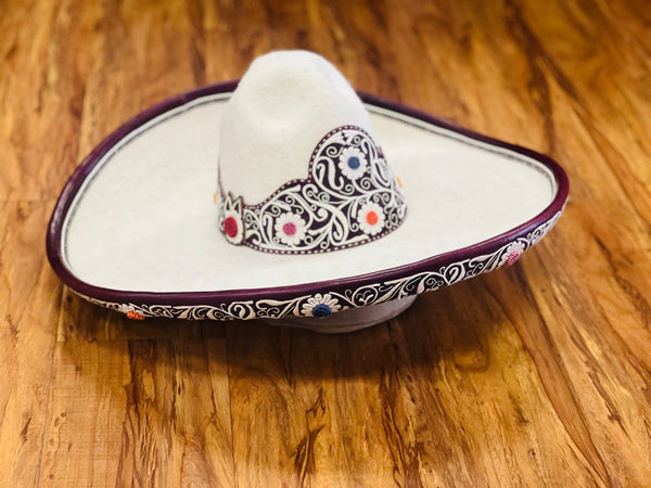 SOMBREROS DE CHARRO DE PELO BORDADO EN PITA FINA TOQUILLA Y RIBETE