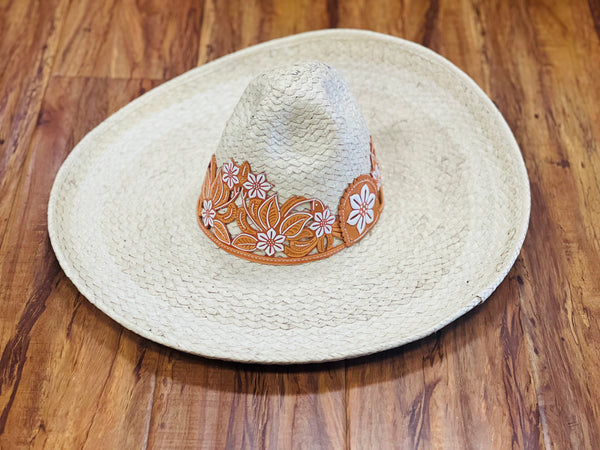 SOMBRERO DE CHARRO "54" SOYATE DE PINA PIRORABADO. CHARRO HAT PLAM IN A PINA PINEAPPLE EMBOSSED