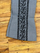 PANTALONES DE CHARRO CON GRECA. AUTHENTIC CHARRO PANTS THAT ARE GRAY COLOR WITH BLACK SUEDE LEATHER STITCHED STENCEIL ART WORK