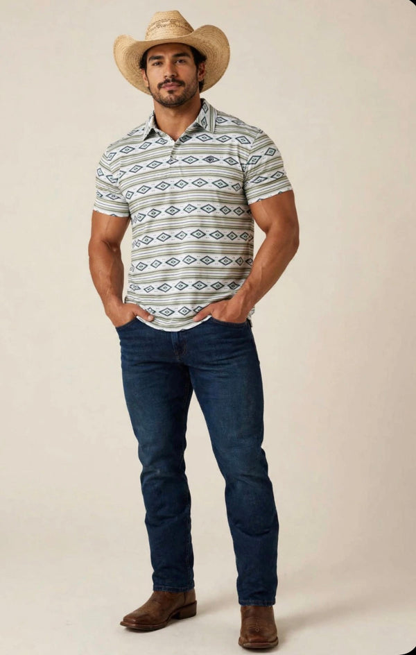 Ariat Men's All Over Print Polo Shirt (White) 10055185