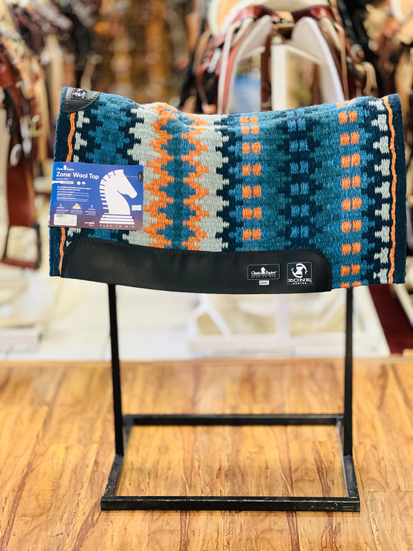Classic Equine Zone Wool Top Pad 32"x34 NAVY-TANGERINE