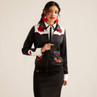 Ariat x Rodeo Quincy Women's Black & White Embroidered Red Roses Bomber Jacket