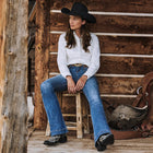 STETSON BLUE WOMEN'S 921 HIGH RISE FLARE JEANS (SMALL LENGTH) 11-054-0921-2402 BU