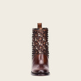 CUADRA PERFORATED BROWN LEATHER BOOTIE WITH AUSTRIAN CRYSTALS