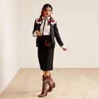 Ariat x Rodeo Quincy Women's Black & White Embroidered Red Roses Bomber Jacket