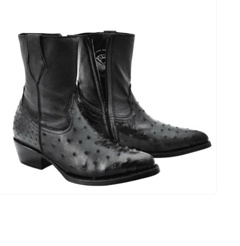 Botin Skinny Avestruz Negro - Piel Primera Original
