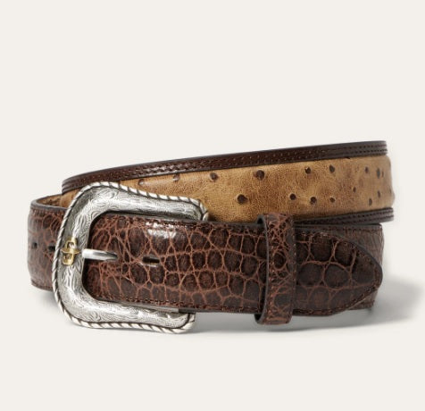 Stetson Ostrich Print Croco Embossed Western Tabs Belt