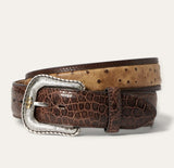 Stetson Ostrich Print Croco Embossed Western Tabs Belt