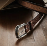 Stetson Ostrich Print Croco Embossed Western Tabs Belt