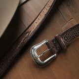 Stetson Ostrich Print Croco Embossed Western Tabs Belt