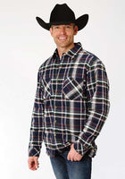 Roper Mens Navy/Grey Polyester Reversible Quilted Plaid Jacket 03-097-0117-2686 GR