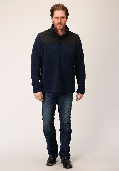 ROPER MEN'S 1/4 ZIP MICRO FLEECE COLLAR JACKET 03-097-0692-6165 BU