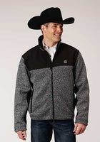 MENS HEATHERED CHARCOAL SWEATER KNIT JACKET