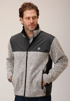 MENS OATMEAL SWEATER BONDED FLEECE JACKET - HerraduraDeOro