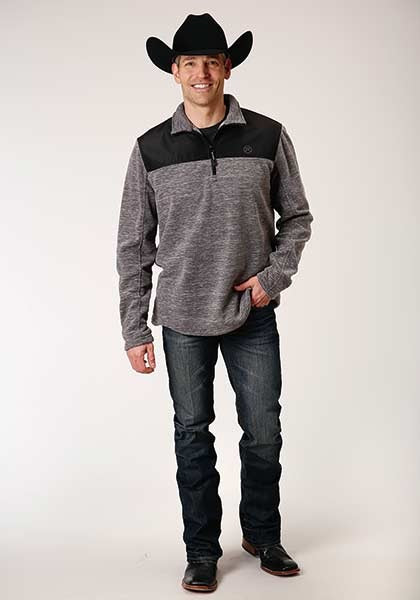 Roper Mens Heather Grey Polyester Micro Fleece Jacket 03-097-0692-6149 GY