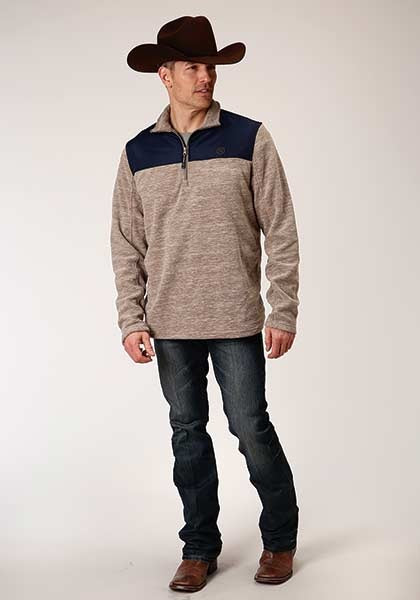 Roper Mens Brown/Blue Polyester Micro Fleece Jacket 03-097-0692-6148 BR