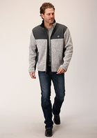 MENS OATMEAL SWEATER BONDED FLEECE JACKET - HerraduraDeOro