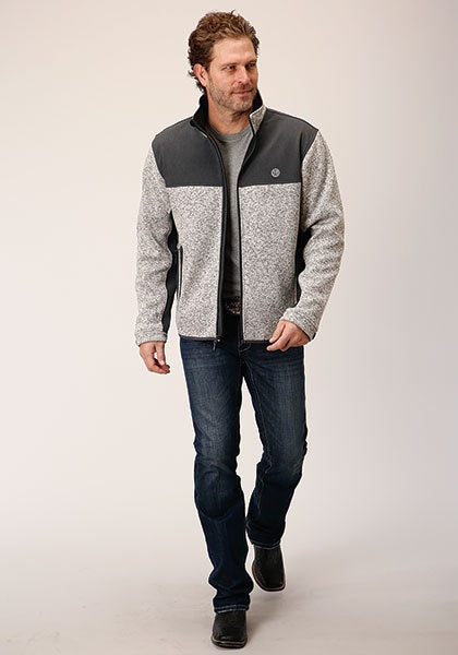 MENS OATMEAL SWEATER BONDED FLEECE JACKET - HerraduraDeOro