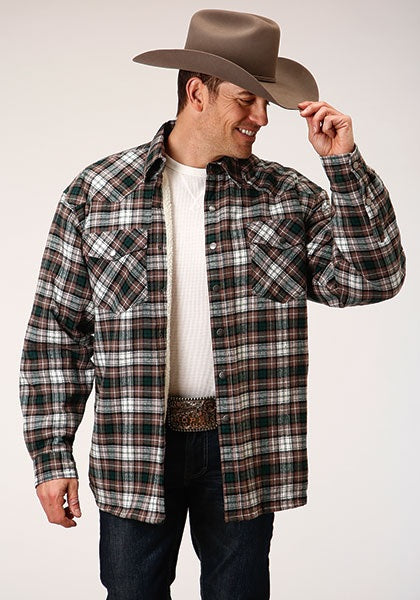 Roper Mens Tan 100% Cotton Sherpa Flannel Plaid 03-097-0119-3694 TA