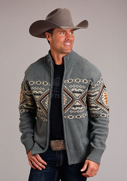 STETSON MEN'S AZTEC WOOL WESTERN SWEATER 11-014-0120-6069 GY