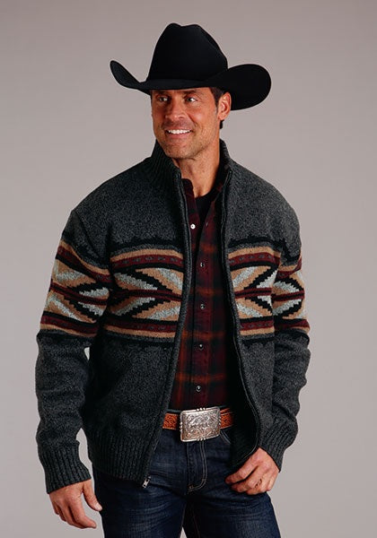 STETSON MEN'S ARROW WOOL WESTERN SWEATER 11-014-0120-6070 GY