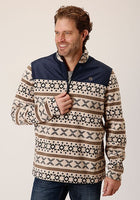 MENS CREAM AZTEC PRINT MICRO FLEECE PULLOVER 03-097-0692-6163 WH