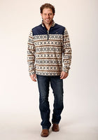 MENS CREAM AZTEC PRINT MICRO FLEECE PULLOVER 03-097-0692-6163 WH