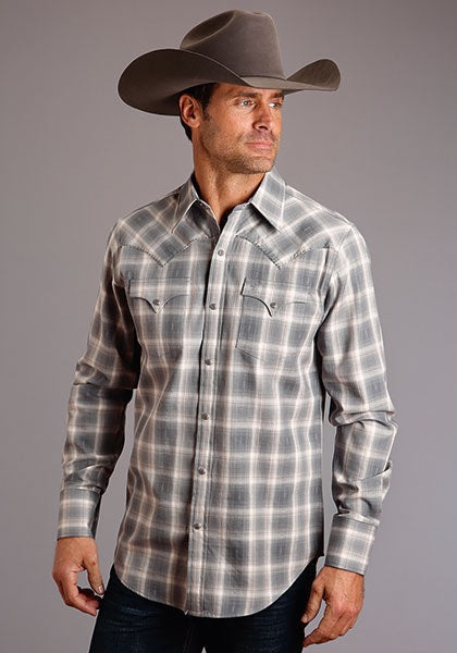 Stetson Western Shirt Mens Long Sleeve Plaid Brown 11-001-0478-6083 BR