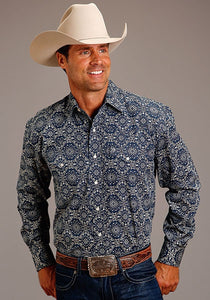 Stetson Mens Bandana Medallion Western Shirt Blue 11-001-0425-4011 BU