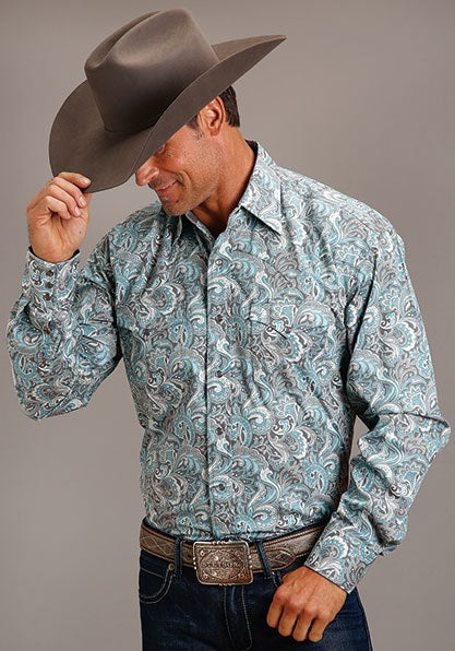 Stetson Western Shirt Mens L/S Paisley Blue 11-001-0425-4005 Stetson Western Shirt Mens L/S Paisley Blue 11-001-0425-4005