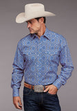 Stetson 11-001-0425-5020 Mens Chambray Medallion Paisley Western Shirt Blue