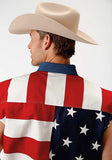 MENS RED WHITE AND BLUE STARS AND STRIPES PIECED AMERICAN FLAG SLEEVELESS WESTERN SNAP SHIRT 03-013-0185-0101