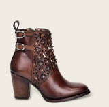 CUADRA PERFORATED BROWN LEATHER BOOTIE WITH AUSTRIAN CRYSTALS