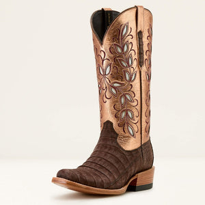 Ariat Ladies Futurity Silk Cigar Sueded Coppper Shin Caiman Boots  10061121