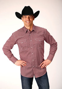 LONG SLEEVE WESTERN SNAP SHIRT IN A RED DIAMOND PRINT BY ROPER 03-001-0225-4022 RE
