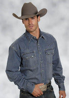 Stetson Western Shirt Mens Denim Classic L/S Blue 11-001-0465-0031 BU