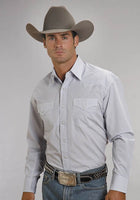 STETSON MEN'S TWO STRIPE LONG SLEEVE BLUE SHIRT 11-001-0478-0036 BU - HerraduraDeOro