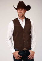 Roper Mens Brown Classic Cow Suede Leather Satin Back Western Vest 02-075-0500-0513 BR - HerraduraDeOro