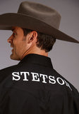 Stetson Men's Black with White Embroidery Logo Long Sleeve Western Shirt 11-001-0489-1022 BL