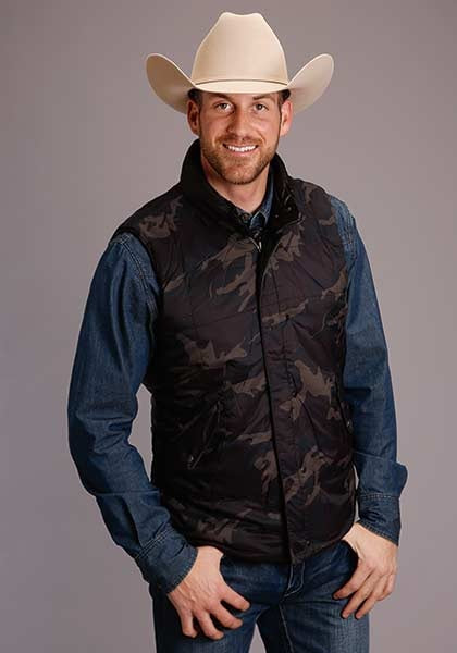 STETSON LEATHER VEST  SMOOTH LEATHER REVERSIBLE CAMO PRINT 11-097-0541-7037 BL