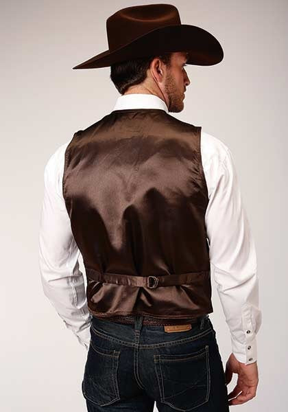Roper Mens Brown Classic Cow Suede Leather Satin Back Western Vest 02-075-0500-0513 BR - HerraduraDeOro