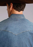 Stetson® Mens Denim Black Hexagon Snap LS Western Shirt 11-001-0465-0021 BU