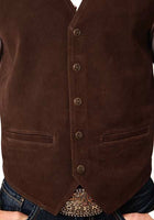 Roper Mens Brown Classic Cow Suede Leather Satin Back Western Vest 02-075-0500-0513 BR - HerraduraDeOro