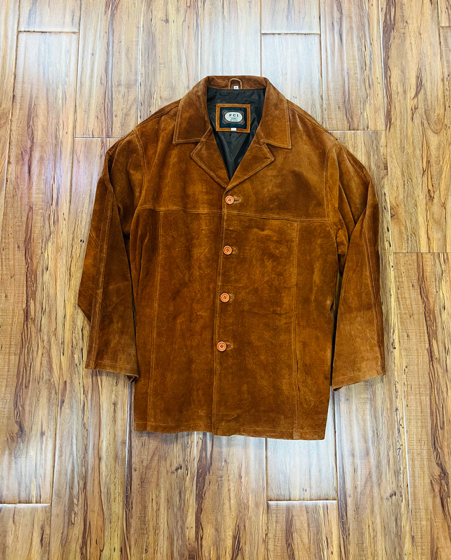 MEN'S SUEDE LEATHER SHIRT JACKET - CAMEL