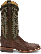 Justin Men's Pascoe Kango Brown Full Quill Ostrich Wide Square Toe Exotic Cowboy Boots